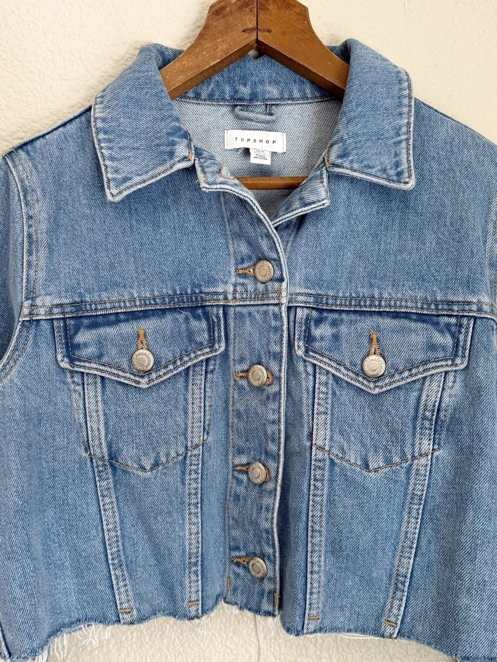 Topshop Light Blue Cropped Denim Jacket